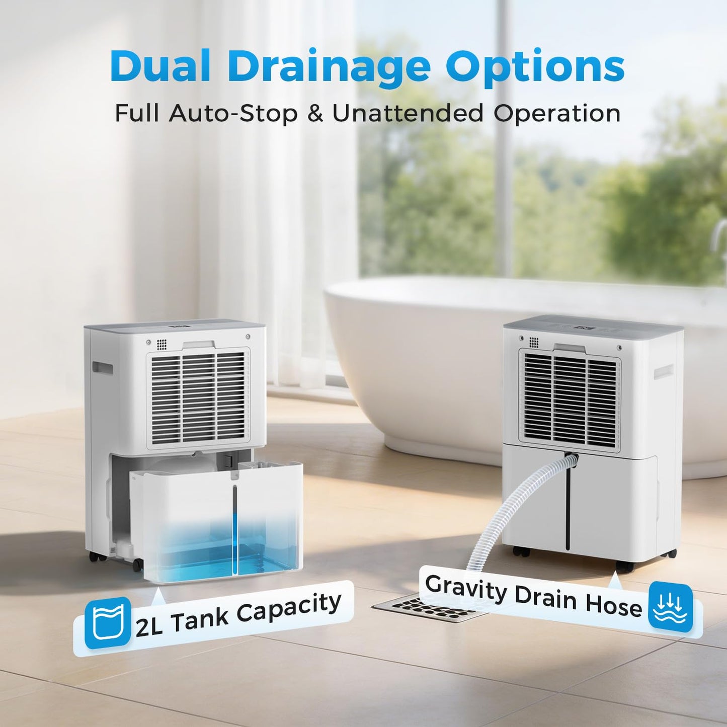 2500 sq.ft Dehumidifier for Home and Basement,Max 34 Pints Dehumidifier with Drain Hose,Ultra Quiet with Auto Defrost,Three Modes,Intelligent Dehumidifier for Bedroom,Bathroom,Large Room(Cream)