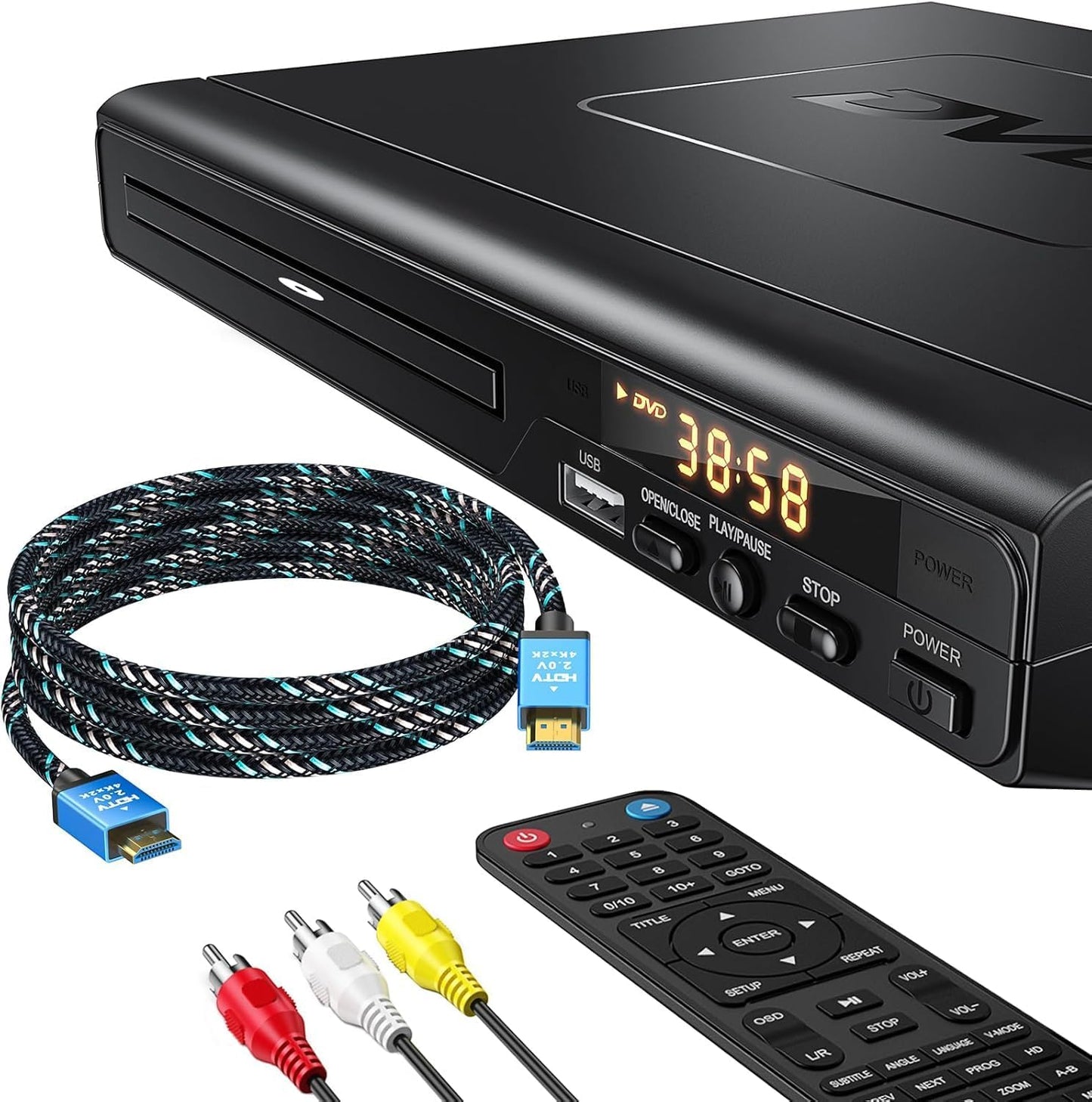 ELECTCOM PRO 10ft DVD Players for TV with HDMI, DVD Players that Play All Regions, Simple DVD Player for Elderly, CD