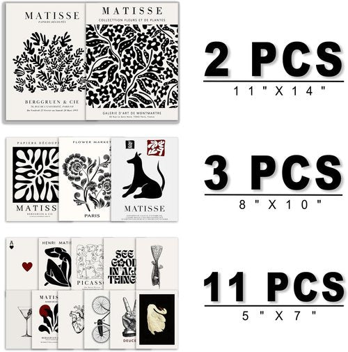 Anerza 16 PCS Black and White Wall Art Decor - Matisse Abstract Gallery Prints for Bedroom & Living Room Aesthetic