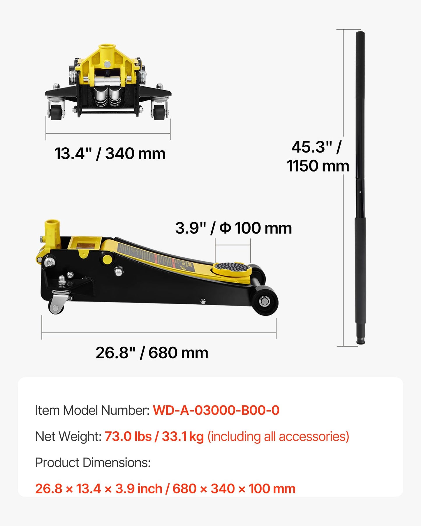 VEVOR 3 Ton Low Profile, Heavy-Duty Steel Racing Floor Jack with Dual Pistons Quick Lift Pump, Lifting Range 3.35"-19.69"