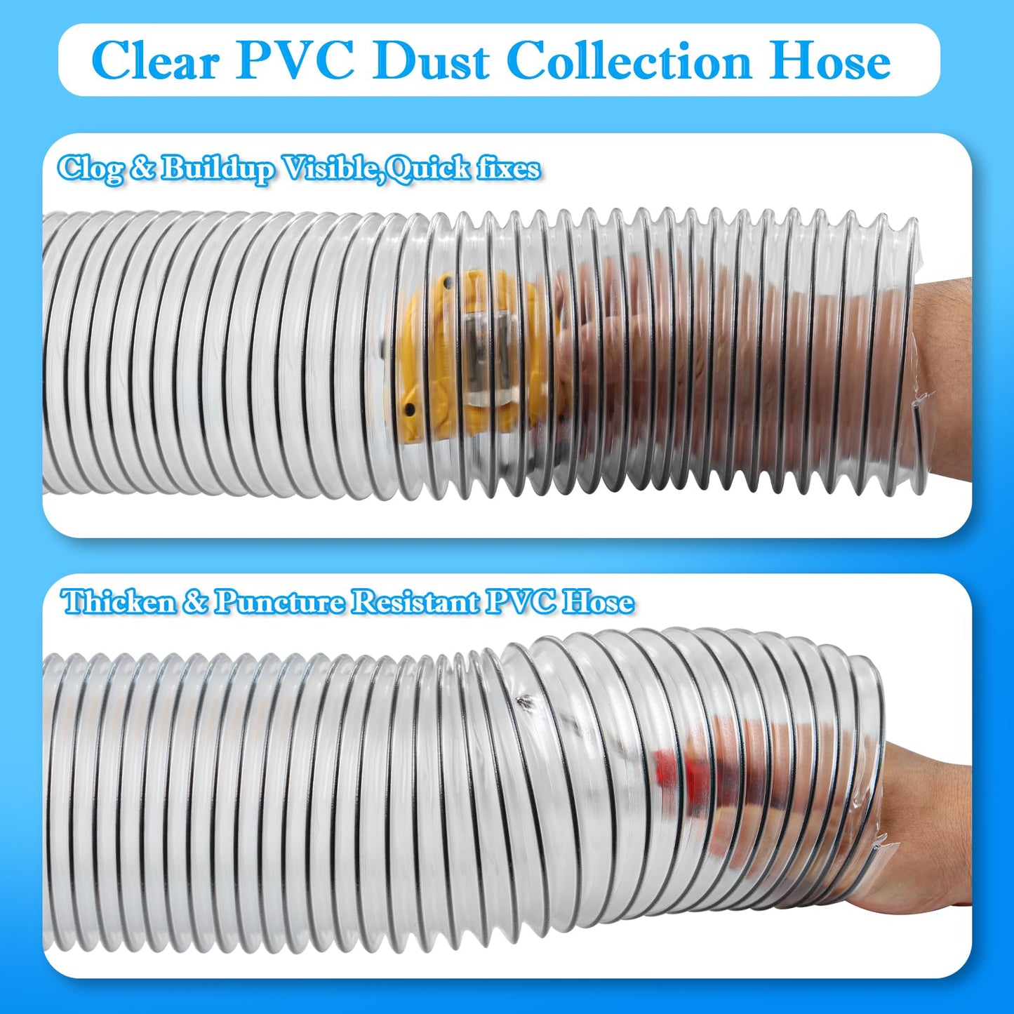4"x70'PVC Dust Collection Hose,4Inch Dust Collector Hose for Vacuum,Woodworking Dust Collection System,Puncture Resistant Clear Flex PVC Dust Collection Hose Fume Debris Dust Hose w/Carbon Steel Wire