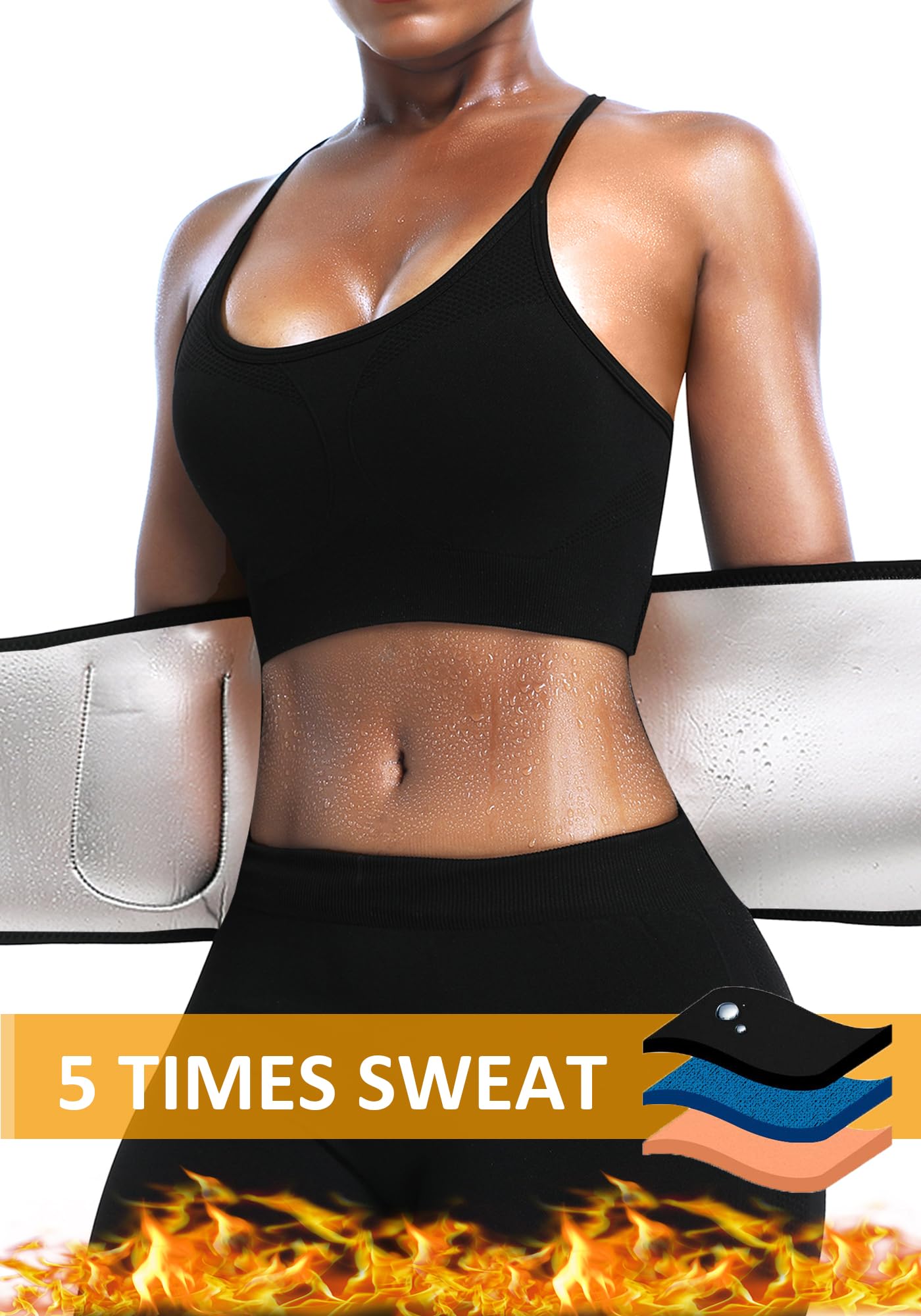 BXVX Sweat Waist Trimmer Trainer Belt Wrap Belly Sweat Band Sauna Slimming Belt for Women and Men Lower Belly Fat Plus Size M Black
