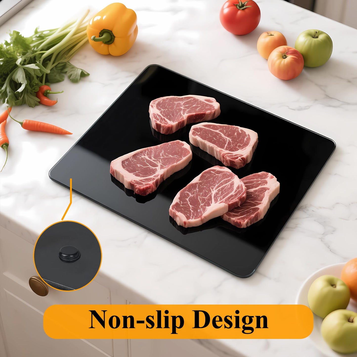 Tempered Glass Cutting Board for Kitchen, 12 x 16 Inch Cutting Board with Non-Slip Feet for Countertop, Dishwasher Safe, Rounded Corner Board, Shatter, Heat & Scratch Resistant-Black