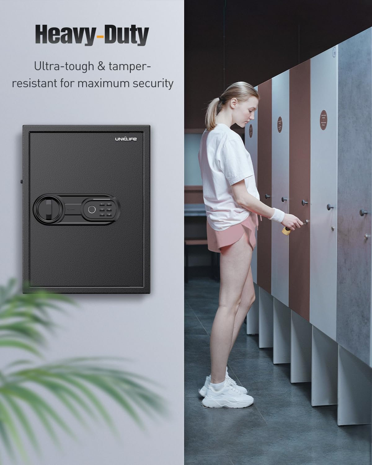 Uniclife 71 Position Key Box, Wall Mount Key Lock Box with Code and Key Lock, Fingerprint Key Cabinet with Anti-Theft Key Drop Slot & Keypad, Keys Safe for Office Hotel & Company