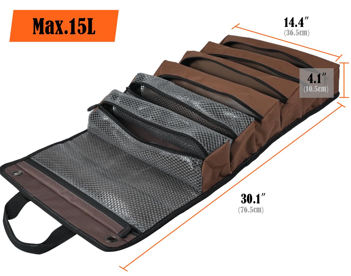 WELKINLAND Heavy-Duty Waxed Canvas Tool Roll, 7-Pockets Tool Wrap Roll, 15L Tool Roll Bag, Large Roll Up Tool Bag For Mechanics.