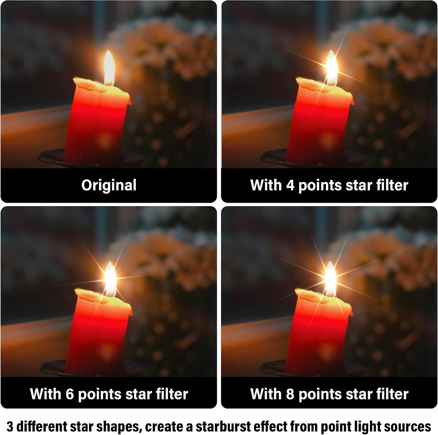 Walking Way 52mm 3pcs, 4/6/8 Set Variable Starburst Filter Kit Point Short Line Star Effects Filter with Rotatable