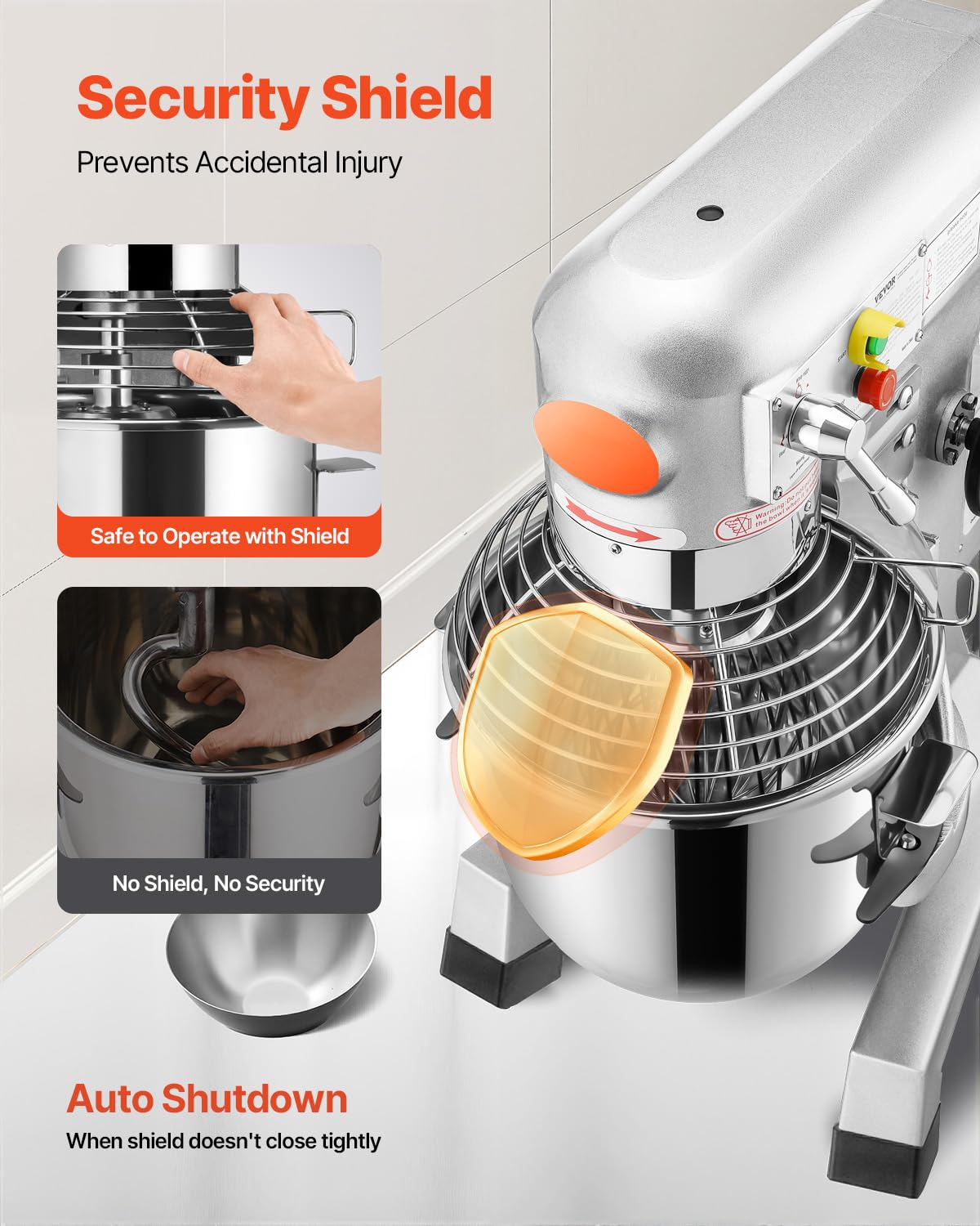 Happybuy 20Qt Commercial Food Mixer with Timing Function， Commercial Mixer 1100W Stainless Steel Bowl Heavy Duty Electric Food Mixer Commercial with 3 Speeds Adjustable, Perfect for Bakery Pizzeria