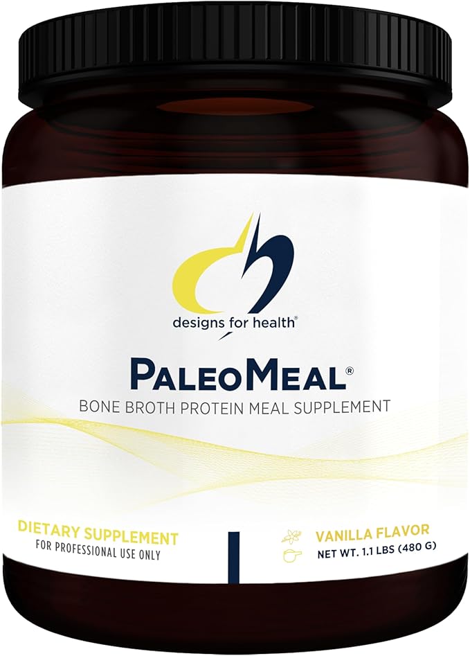 Designs for Health PaleoMeal - Bone Broth Protein Powder with 17g Protein, Meal Replacement Shake Dietary Supplement with Active Folate + Chelated Minerals, Vanilla (15 Servings / 480g)