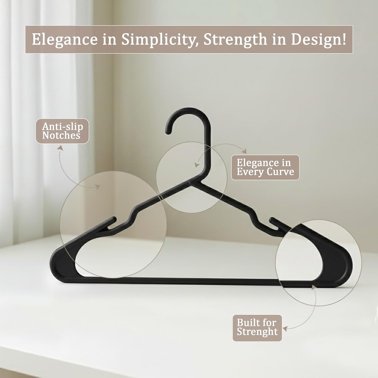 Utopia Home Plastic Hangers - 50 Pack Space-Saving Non-Slip Clothes Hangers for Closet Organization | Black