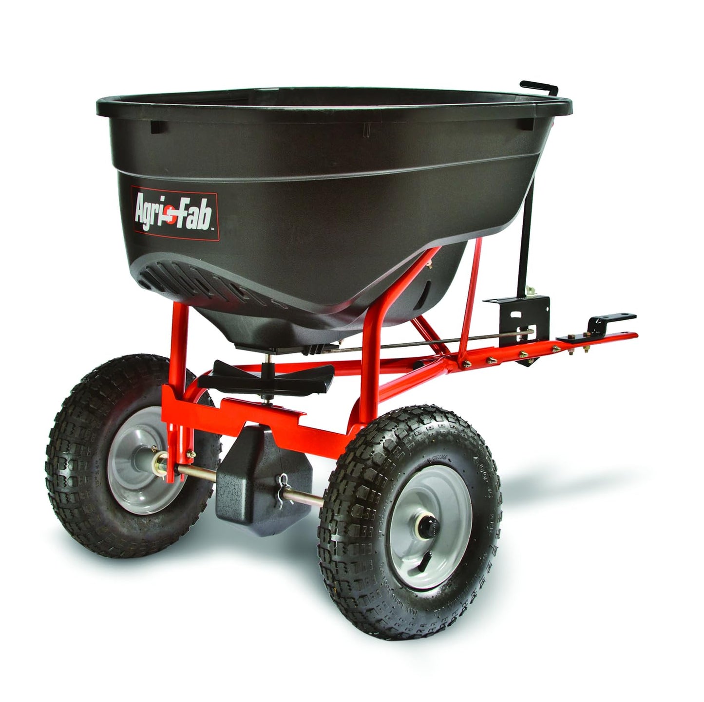 Agri-Fab Pull Behind Broadcast Spreader for Seed, Fertilizer, Salt and Ice Melt, 130 lb Hopper Capacity with Universal Hitch and 12 Ft Spread Width