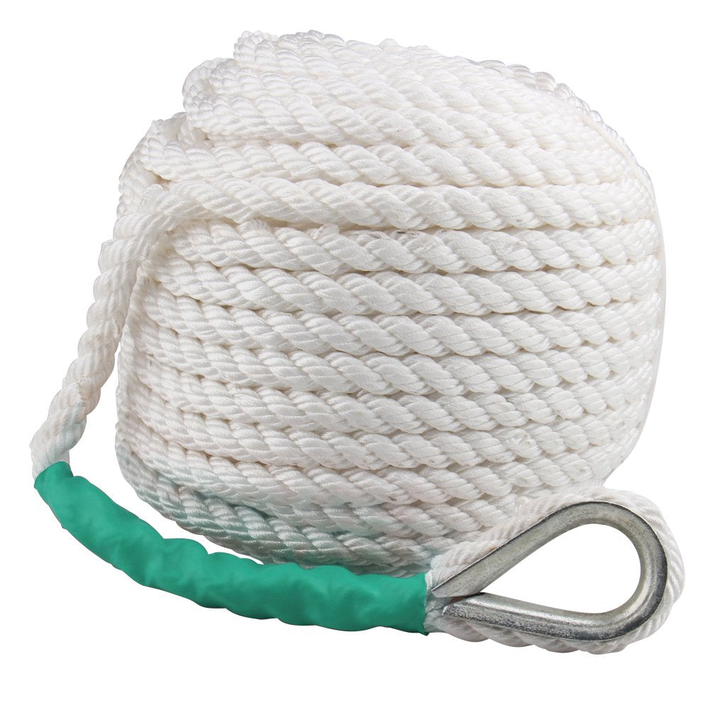Boat Anchor Rope 200 ft x 1/2 inch Polypropylene Rope 3 Strand Twisted Anchor Line for Sailboat Sled Line Mooring with Thimble 5850LB Breaking Strain
