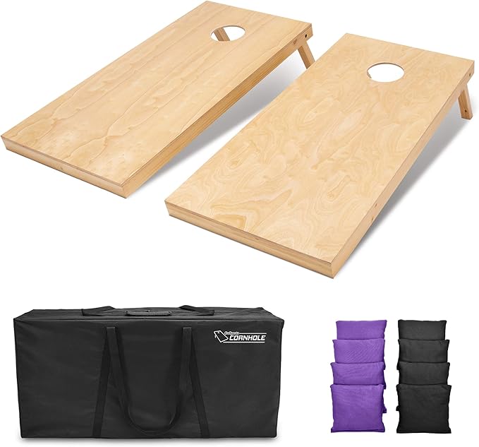 GoSports Regulation Size Wooden Cornhole Set with Natural Wood Finish - Includes Carrying Case