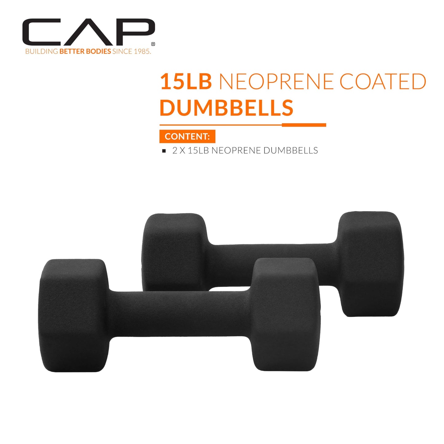 CAP Barbell 15 LB Neoprene Dumbbell Hand Weights - Pair | Black