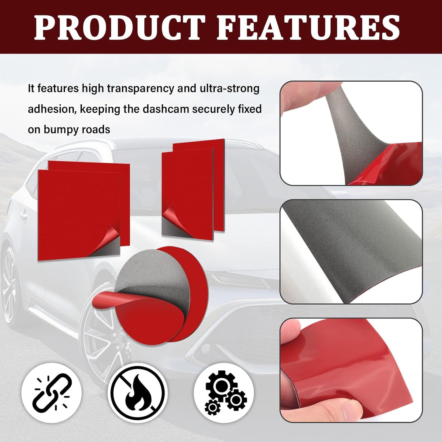 YGDMD 6PCS Dash Cam Adhesive Pads,Heat Resistant Dash Cam Sticky Pads with Strong Adhesive Force,Cuttable Sticky Pad