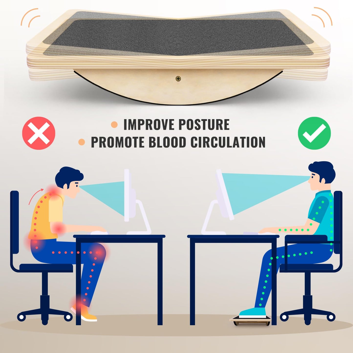 Balance Board Professional Wobble Board for Adults Anti-Slip 350LBS Balance Boards for Physical Therapy Standing Desk Core Strength Wooden Balance Board Rocker Board