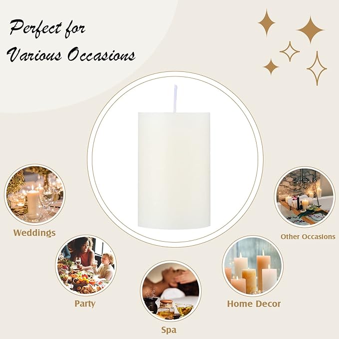 Nuogo 12 pcs Ivory Pillar Candles Dripless Unscented Candles Paraffin Wax Tall Tapers for Wedding Spa Birthday Holiday Bath Party Restaurant Home