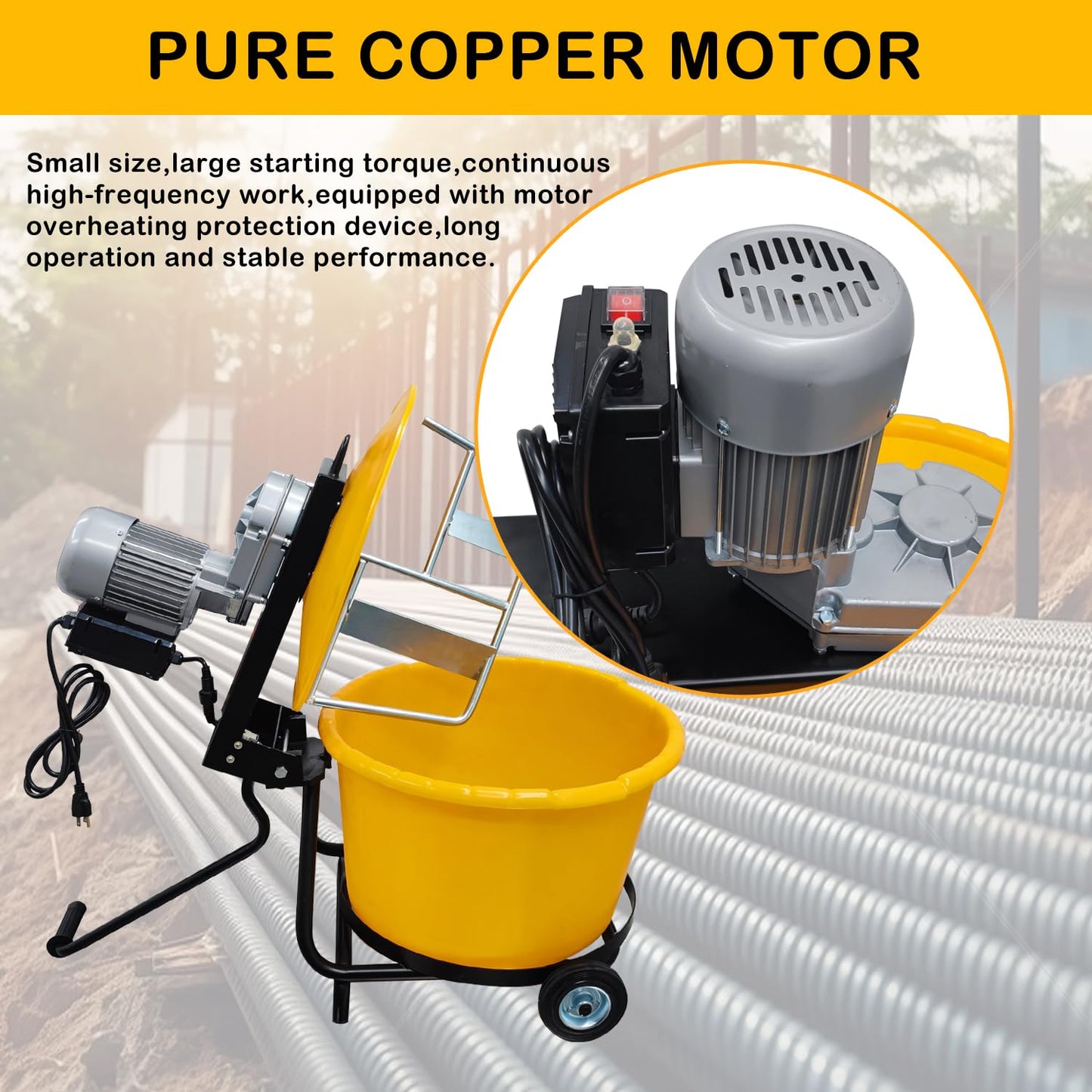 HayWHNKN 2.3 Cu.Ft Electric Concrete Mixer Flat Mouth Cement Mixing Machine Concrete Mortar Cement Mixer with Wheels for Cement Sand Rack