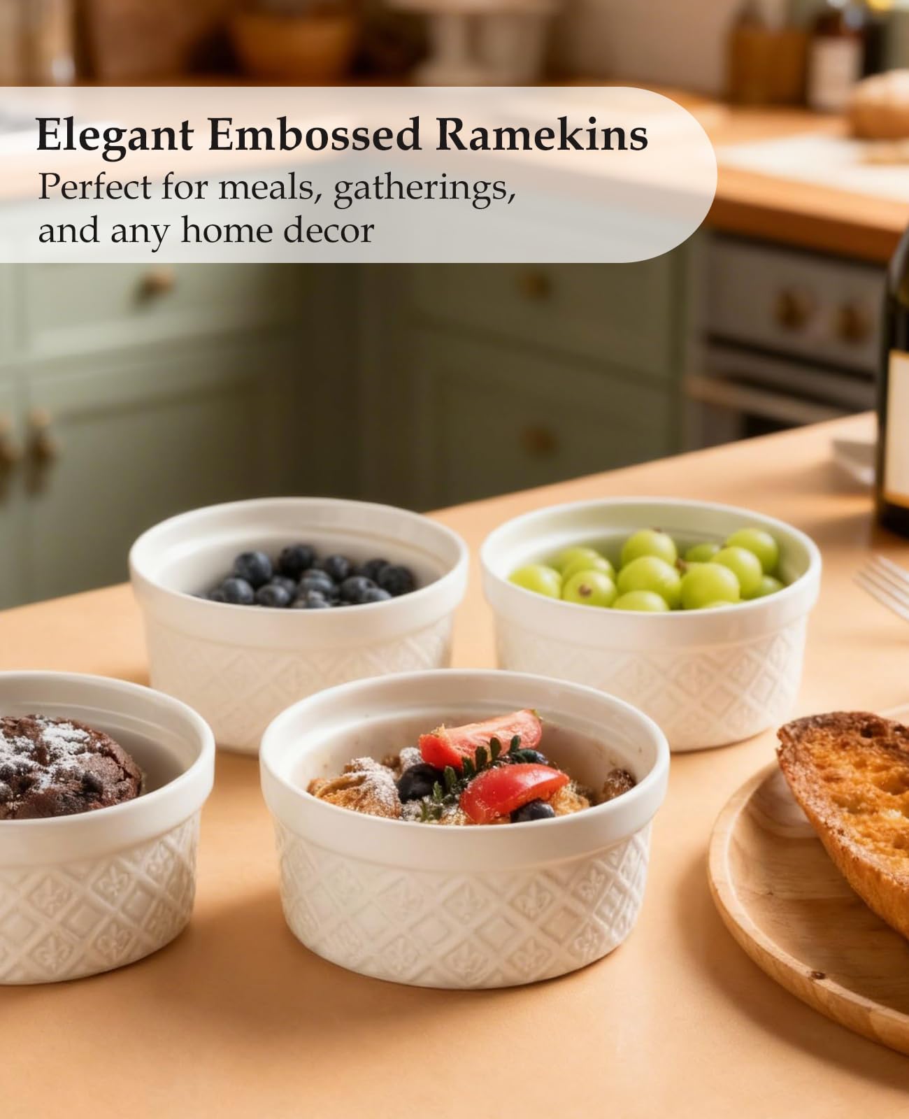MISSYSSIM 16 oz Creme Brulee Ramekins Oven Safe, Small Souffle Ramekin with lid, Mini Porcelain Ramekins Set with Covers, Small Ceramic Baking Dish Set of 4
