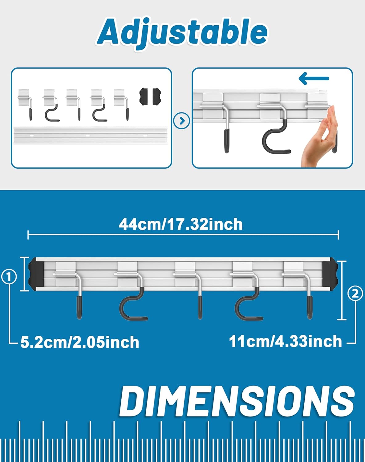 Skiennix Mop and Broom Holder - Wall-Mounted Organizer with Movable Hooks | Modern Aluminum Alloy, Black