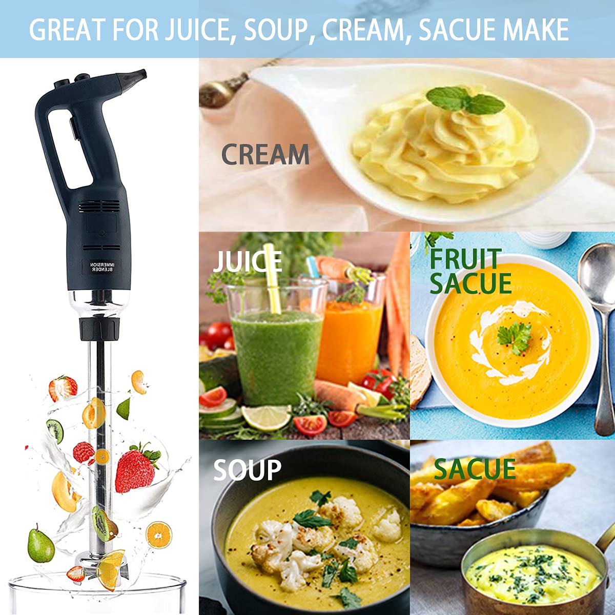 NJTFHU 20 in Heavy Duty Immersion Blender for Kitchen Commercial Mixer Electric 500W Detachable Shaft Adjustable Variable Speed Emulsifier Blender Handheld
