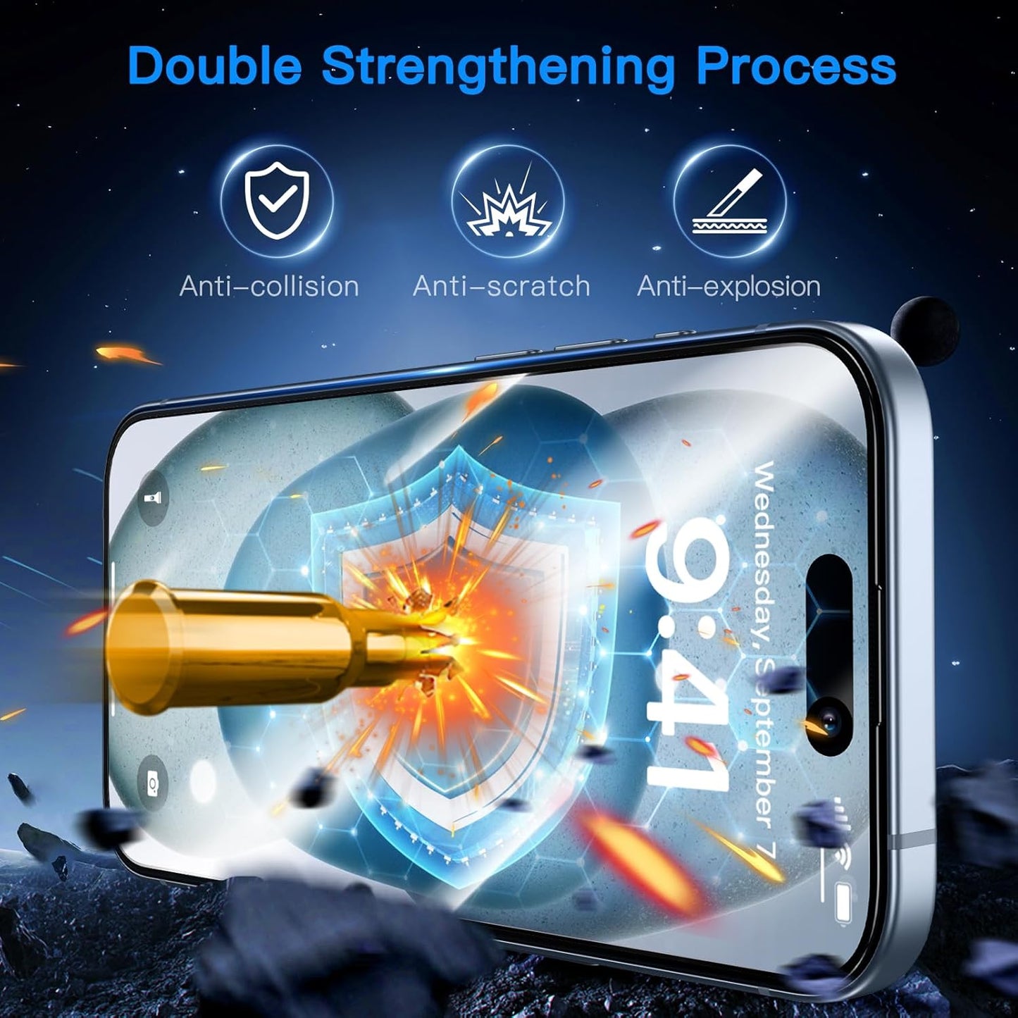 15 9H 15, 2 Pack Uyiton Anti-Blue Light for iPhone Screen Protector - Unbreak-Glass Full Coverage Case Friendly Scratch