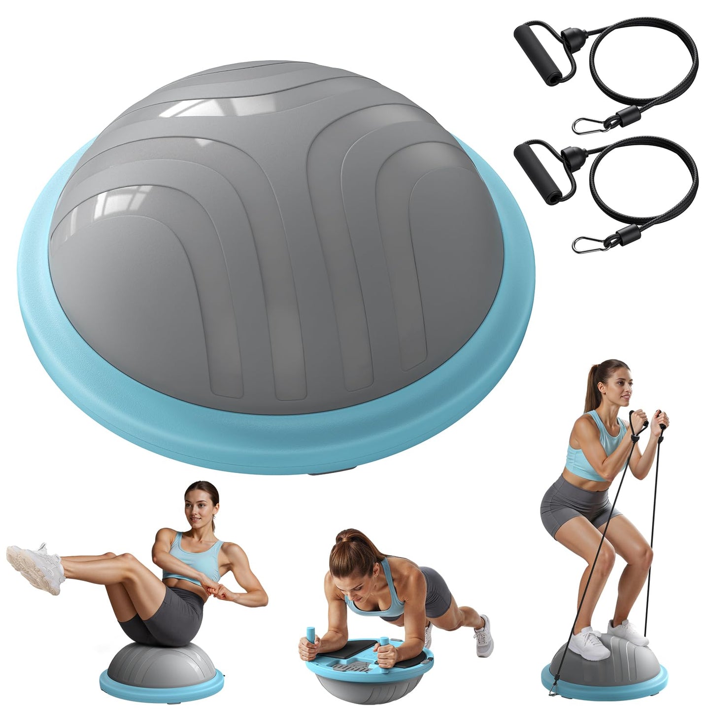 MERACH 3-in-1 Balance Ball Trainer 18'' Lightweight Yoga Exercise Ball with Foot Pump & Bands 450lbs Anti-Slip Design for Home Workouts & Therapy, Blue