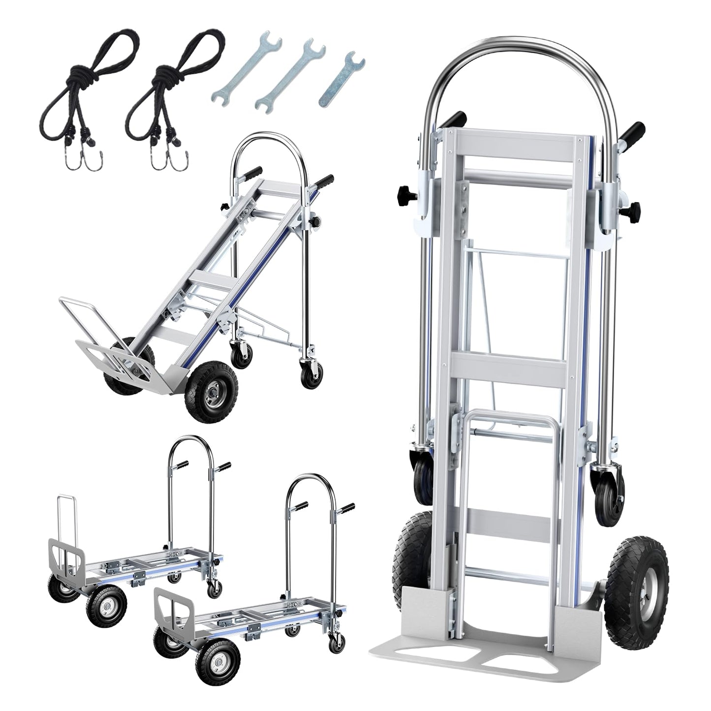 Aluminum Hand Truck, 3 in 1 Convertible Hand Truck Dolly 1000 Lbs Capacity, Pneumatic Wheels - Collapsible Heavy Duty Cart for Efficient Storage, Suit for Moving in Supermarket, Garden, Grass, Yard