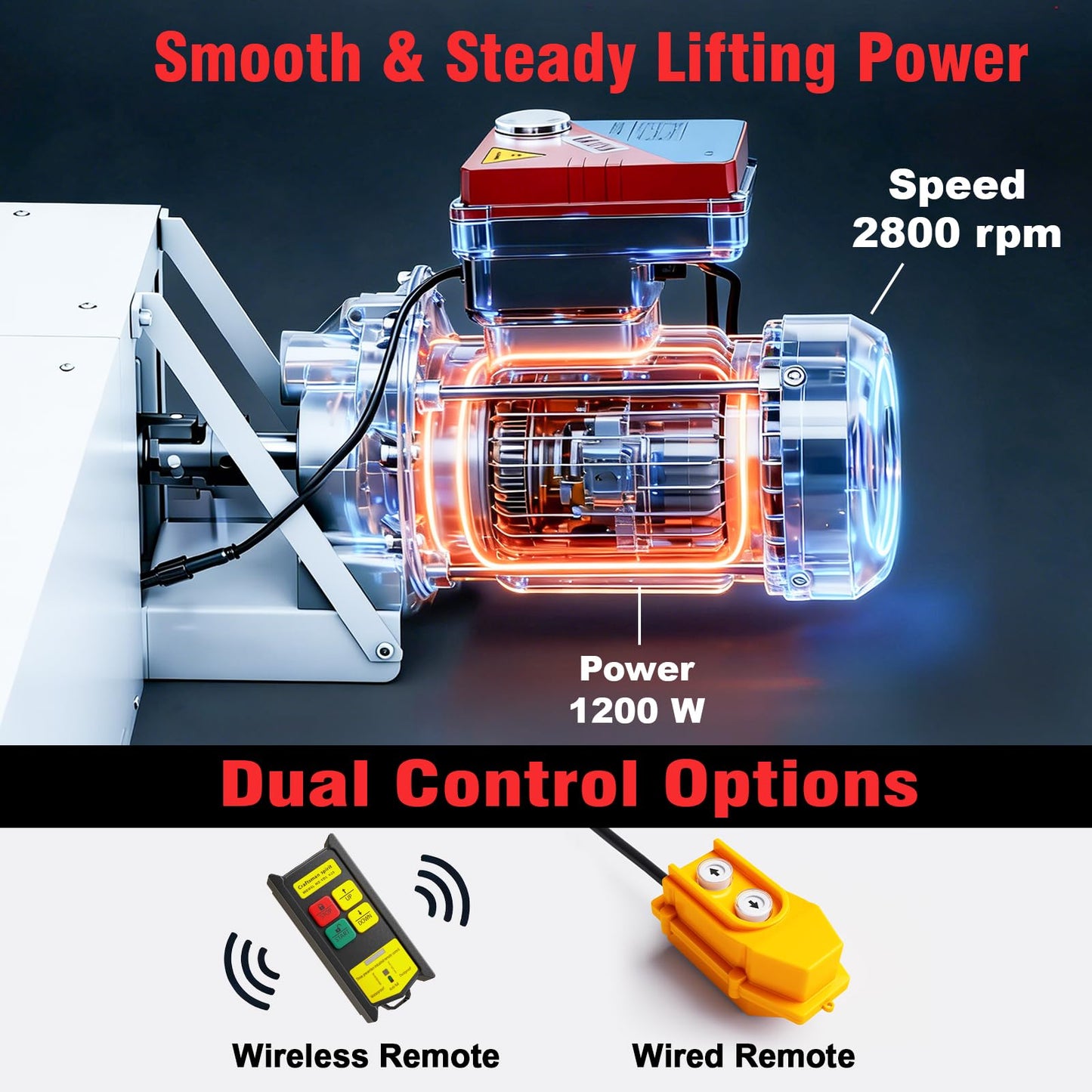 Electric Attic Lift for Garage Storage, Dual Wired/Wireless Remote for Attic Lift, 220 lb Capacity & 13 ft Lift Height, Heavy Duty for Garage & Warehouse