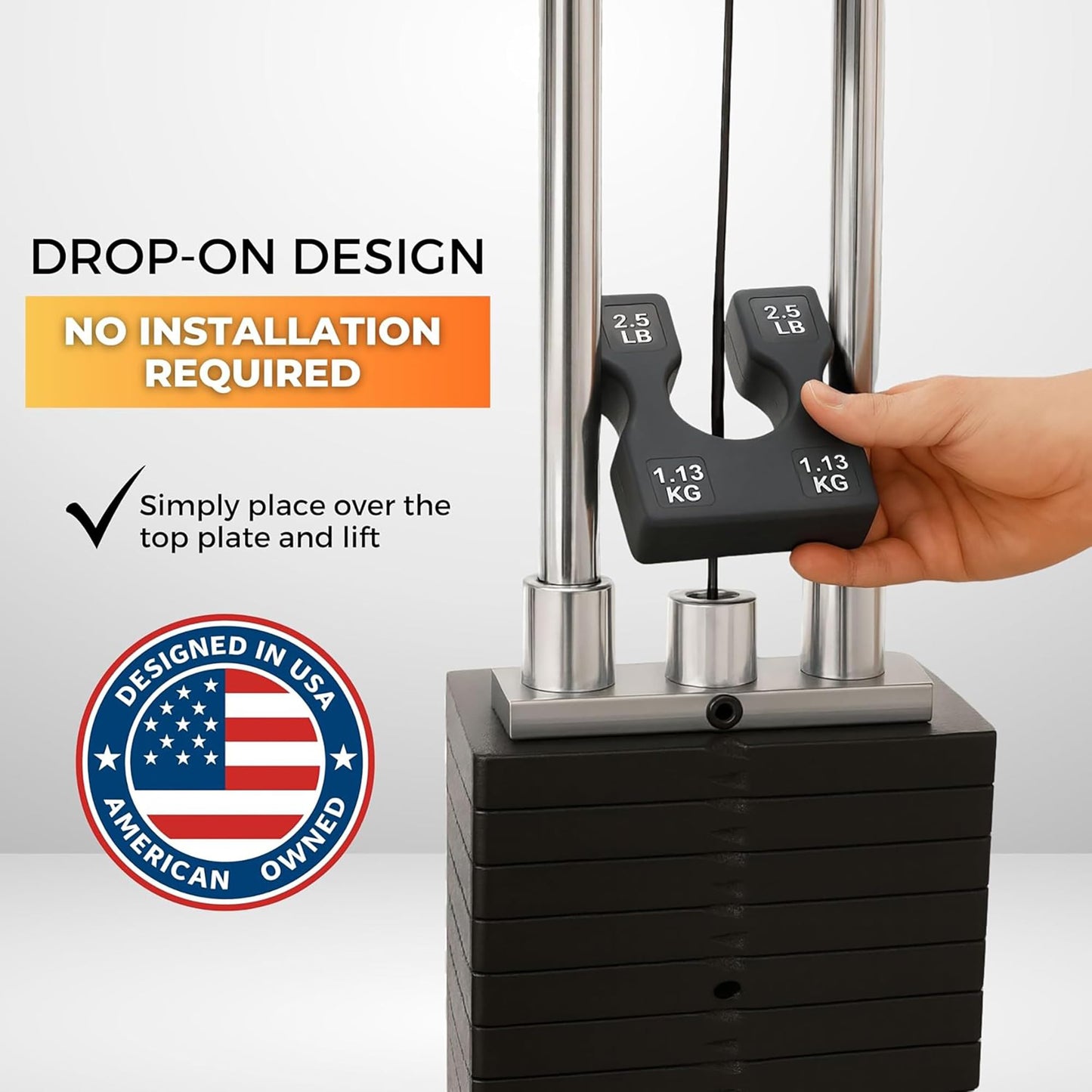 2.5 lb Weight Stack Add On – 2.5 Pound Weight Stack Adapter Plate for Home Gym & Exercise Machines, Add Resistance to Weight Stack, Incremental Weight Adjustments for Improved Strength Training Results