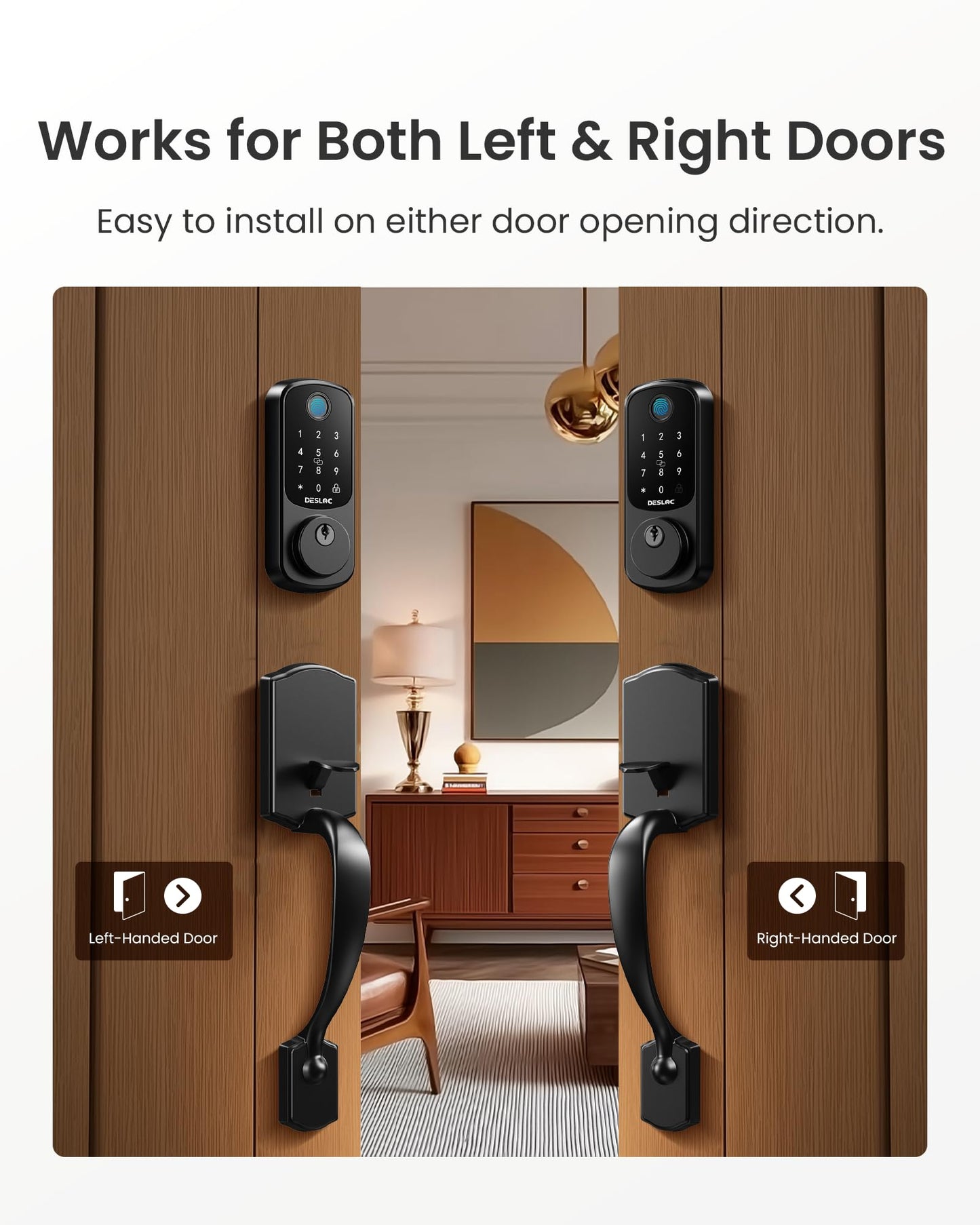 DESLOC B200 Keyless Entry Door Lock with Handle Set, Smart Locks for Front Door, Deadbolt Smart Lock, Front Door Locks Set, Electronic keypad Deadbolt with Handle, 12 Months Battery, IP54
