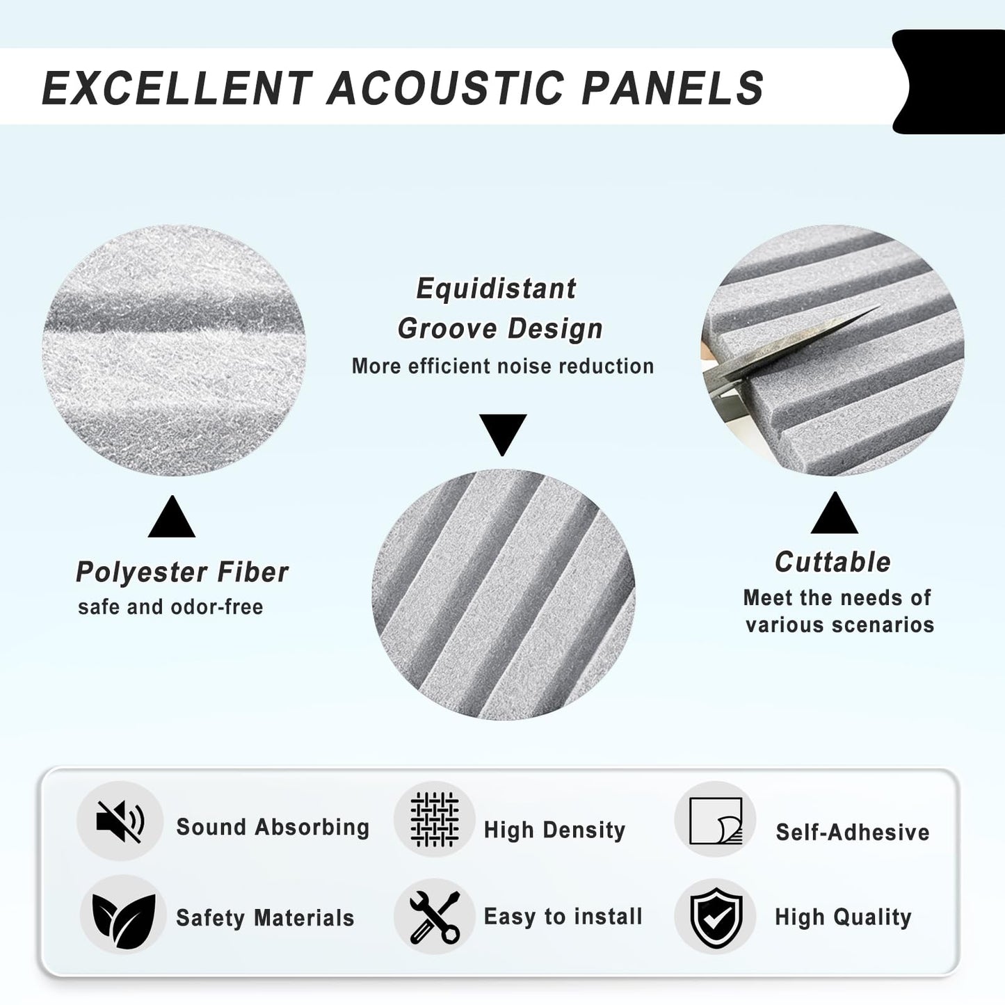 10 Pack Large Acoustic Panels, 48 x 24 Inch High Density Soundproof Panel for Walls, Self-Adhesive Sound Proof Panels for Recording Studio, Home, Office, Theater(Grey)