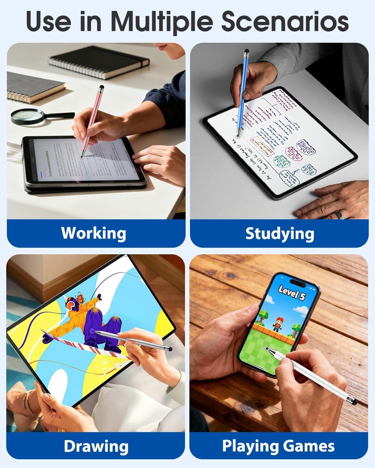 AUZOSL 2-in-1 Stylus Pen for Touchscreen, High Precision & Sensitivity Stylus Pen for iPad/iPhone/Android Tablets