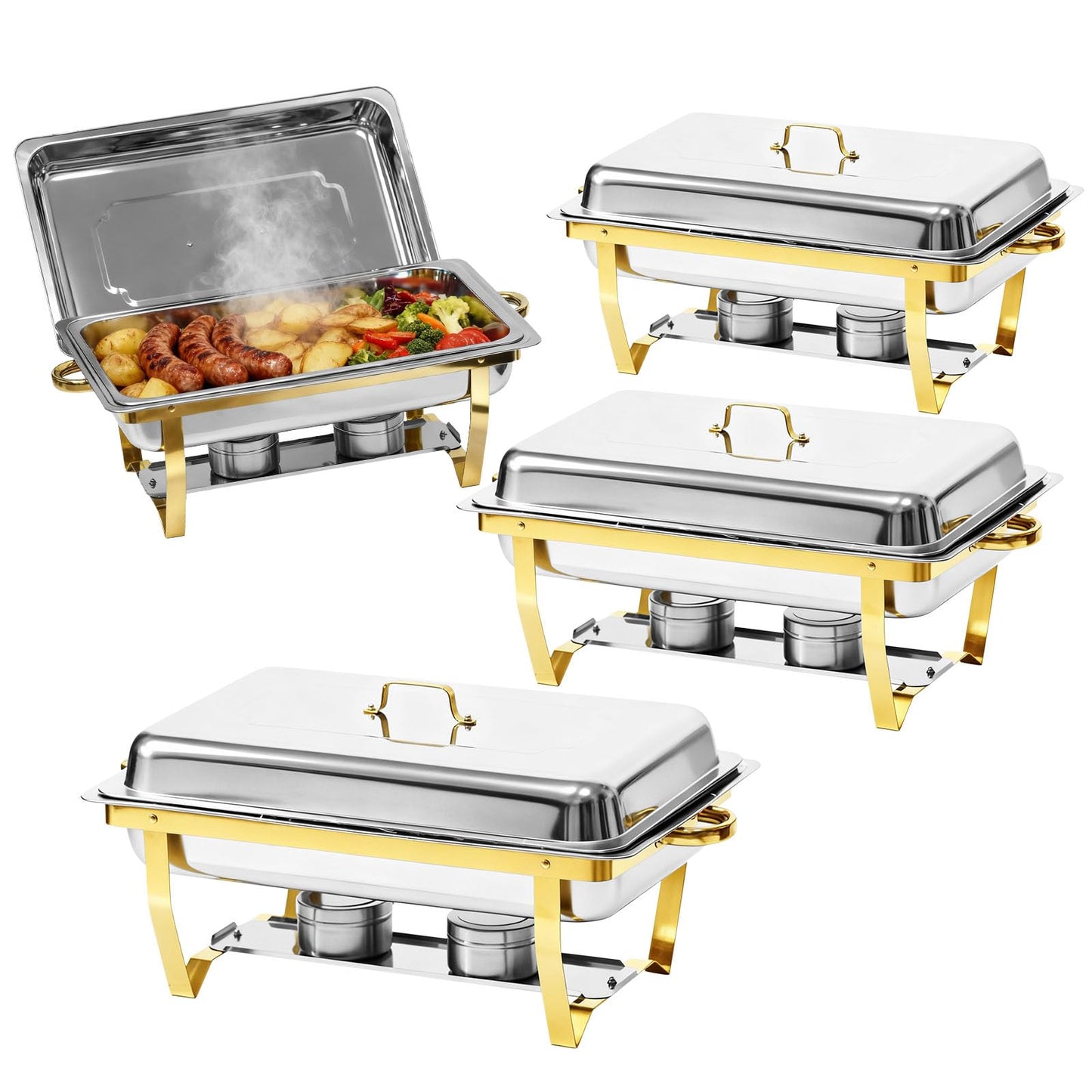 9Qt Chafing Dishes for Buffet, Gold Stainless Steel Chafing Dish Sets, Food Warmers for Parties, Buffet Servers and Warmers, Warming Trays for Buffets Party, Catering Supplies Buffet Display, 4 Pack