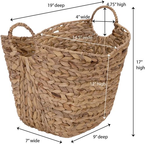 Household Essentials ML-4002 Tall Wicker Basket - Water Hyacinth with Handles | Natural Brown