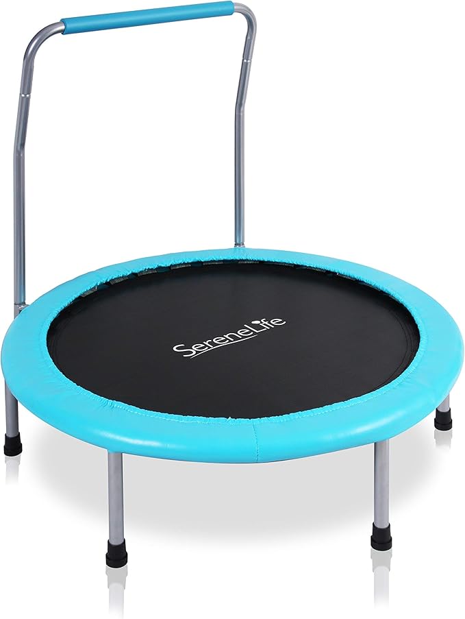 SereneLife 36/40" Foldable Mini Trampoline - Compact Fitness Trampoline for Kids Adults, Exercise Rebounder with Foam Handle, Indoor/Garden Workout Equipment, Max Load 150/220 lbs