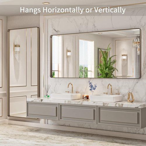 LOAAO Bronze Bathroom Mirror - 72”x32” Rounded Rectangle with Anti-Rust Frame | Hangs Horizontally or Vertically
