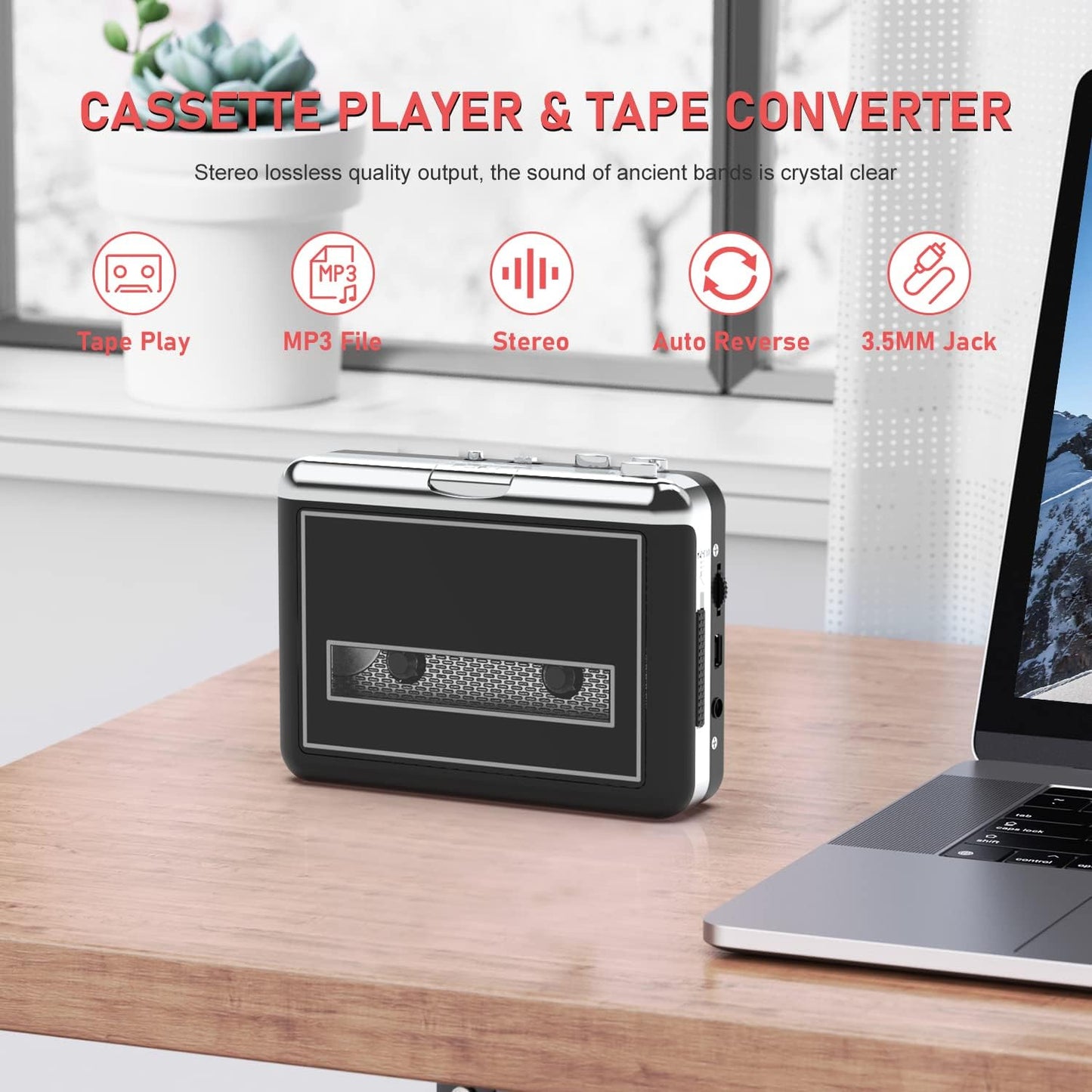 Cassette Cassette MP3 Player - Compact Tape Player Portable Recorder with Earphone-Convert Audio Music to Digital