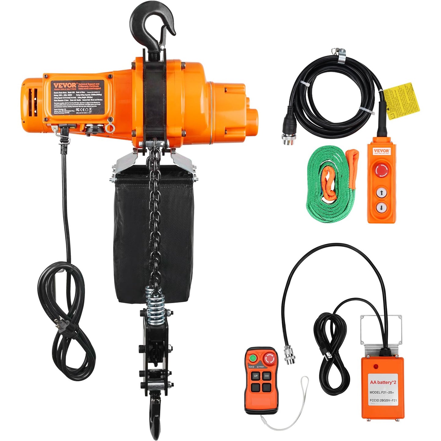 VEVOR Electric Chain Hoist, 2200 lbs Load, 20 ft Lifting Height, 120V, Single Phase Overhead Crane with Chain, 328 ft Wireless & 15 ft Wired Remote Control for Garage, Shop, and Home