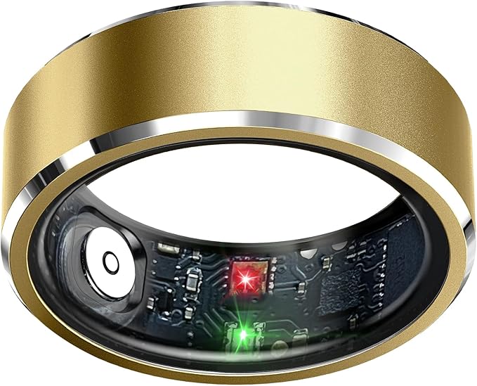 Smart Ring Health Tracker, Sleep Tracker Ring with Heart Rate, Waterproof Fitness Ring for Activity Monitoring/Steps/Distance/Calories,Air Gestures,Up to 7-Day Battery,for iOS Android (Light Gold,#11)
