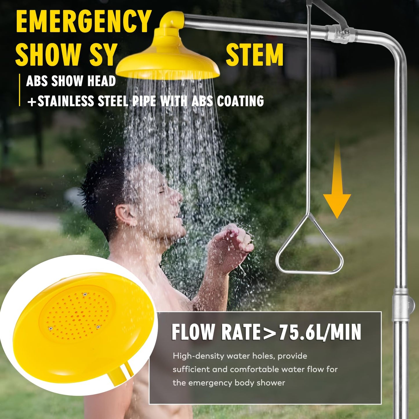 CGOLDENWALL Emergency Shower Eye Wash Station Safety Shower Station Eyewash Station, 304 Stainless Steel, NPT Threads, with Emergency Sign