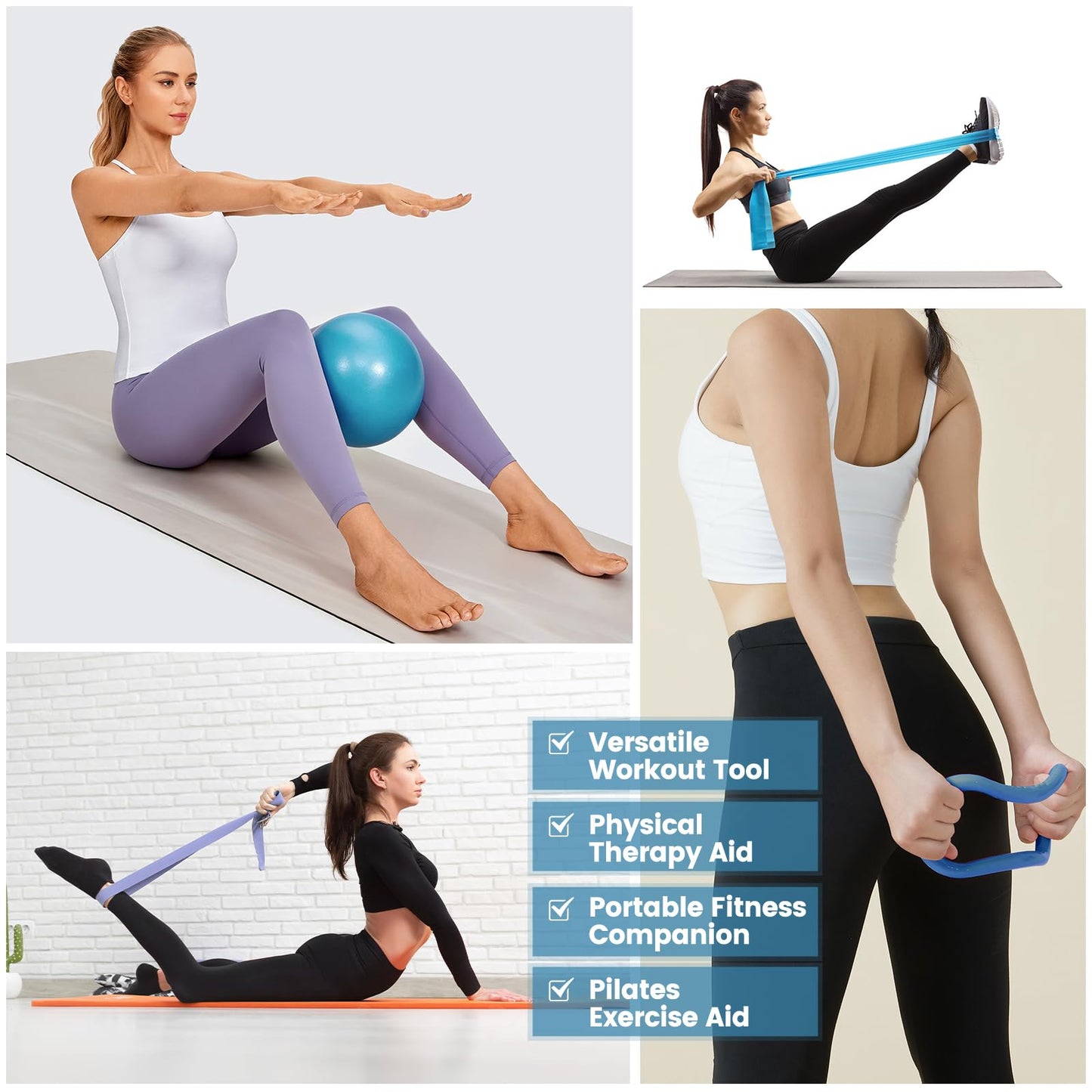 Pilates Kit for Women 13PCS, Pilates Ring and Ball Set with Magic Circle, Resistance Bands Set, Figure 8 Band, Yoga Ring & Grip Socks, Home Workout Equipment Essentials Starter Kit for Beginners