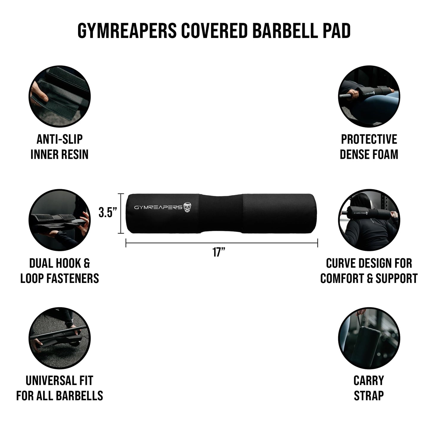 Gymreapers Barbell Squat Pad - Protective Bridge Pad for Hip Thrust, Squats, Lunges - Hip Support, Neck Protection for Bar (Black Covered)
