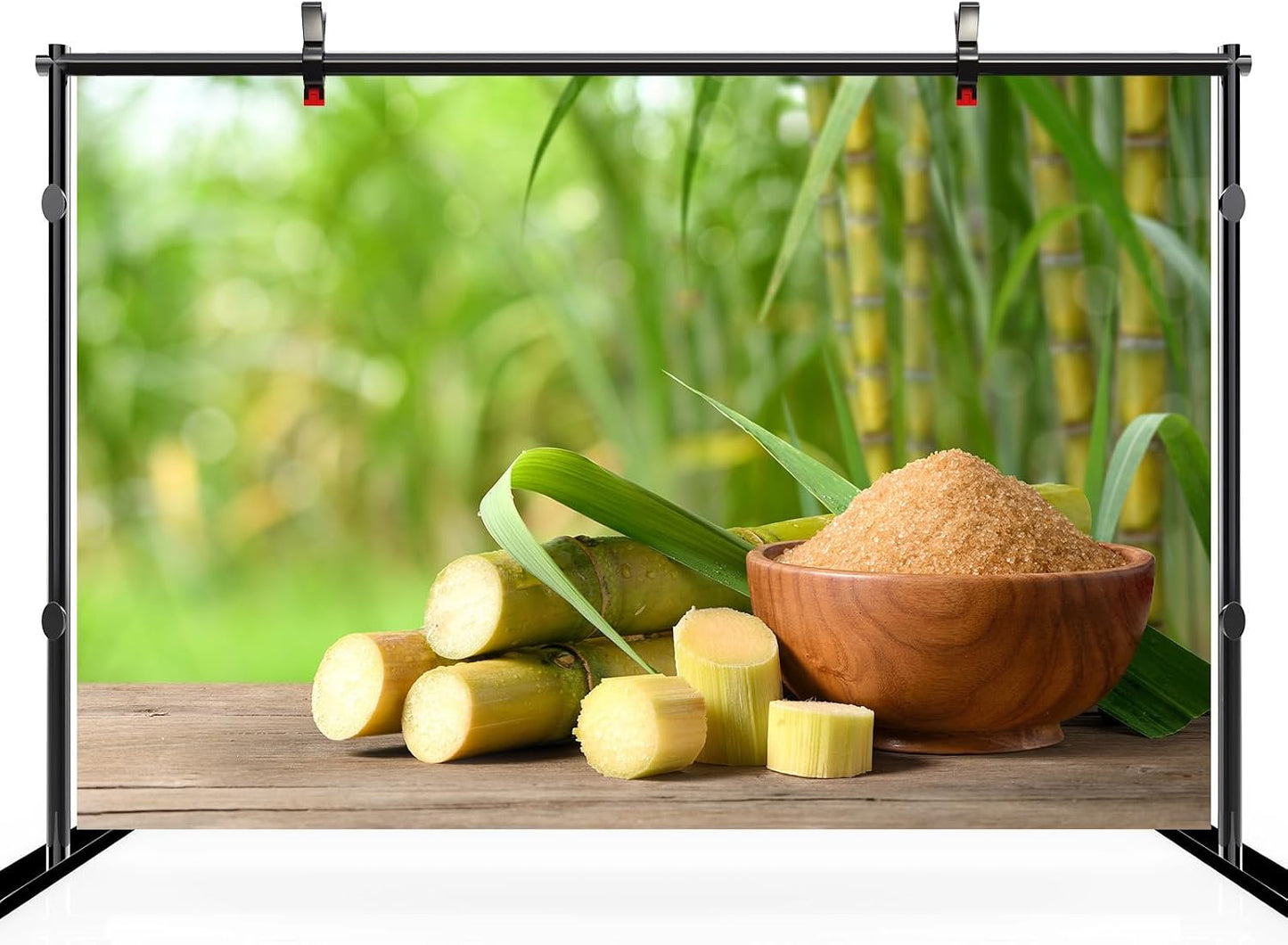 CHNYWORK 10ftx8ft Fresh Sugar Cane Backdrop Brown Sugar with Fresh Sugar Cane on Wooden Table with Sugar Cane