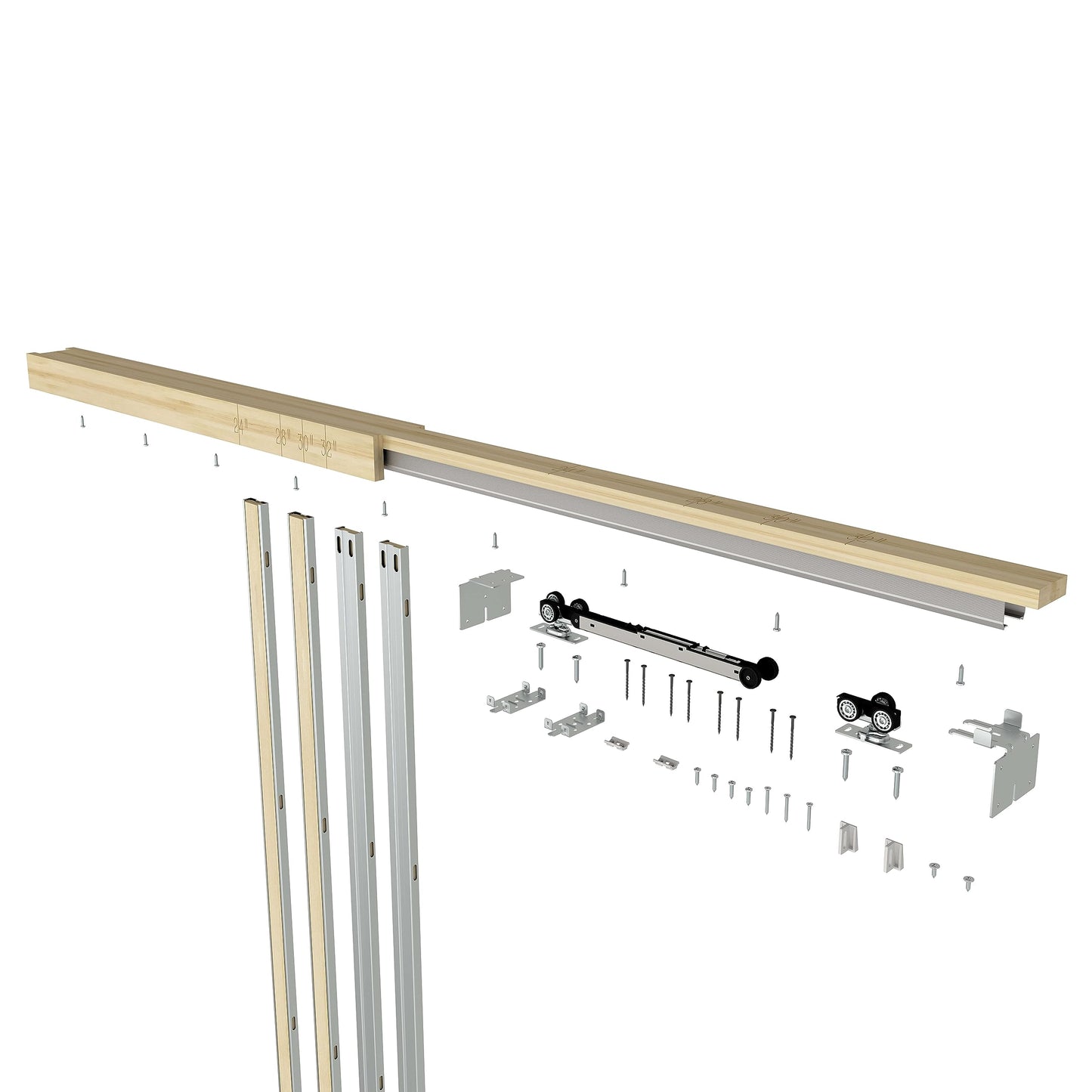 JUBEST Pocket Door Frame Kit with 220LBS Two-Way Soft-Close Mechanism, Smooth and Quiet, Easy to Install Hidden Door Kit, 24" to 36" x 80"