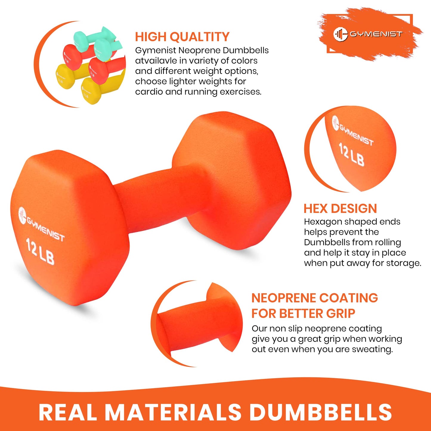 GYMENIST Pair of Dumbbells Set of 2 Soft Non Slip Grip Dumbbells Pair Covered with Neoprene (1 LB)