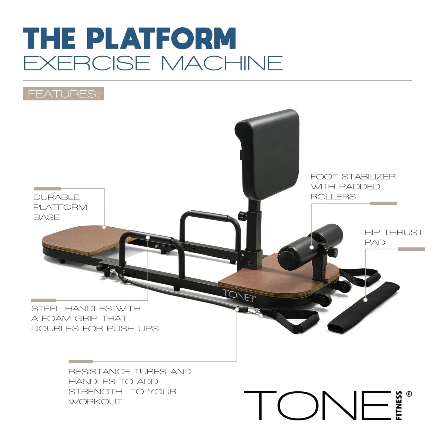 Tone Fitness Foldable Hip Thrust & Glute Exercise Machine | Adjustable Sissy Squat, Core & Leg Trainer | Compact Multi-Purpose Home Gym Equipment | Dark Walnut