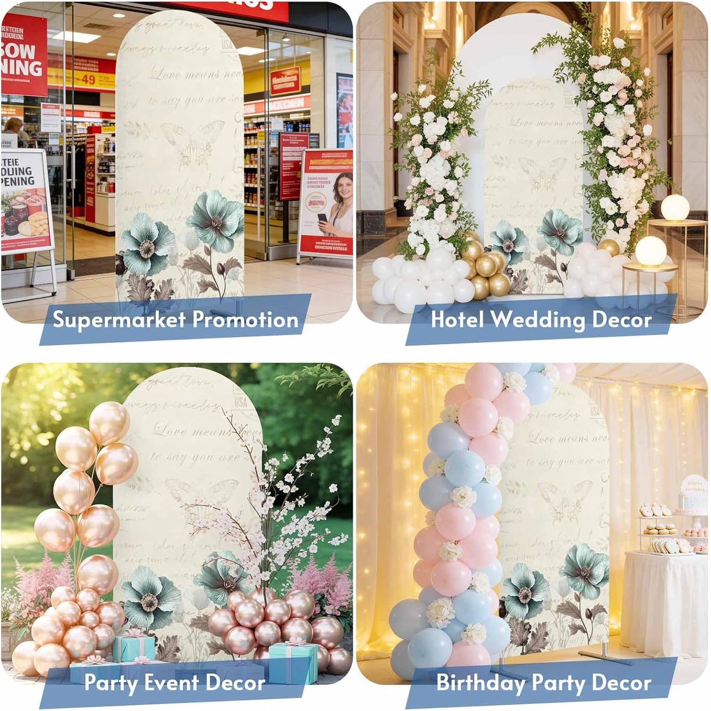 Duskova Living 4 Victorian Style Arch Backdrop Cover FT, Vintage Blue Flowers Broccoli Wedding Arch Cover Stretchy