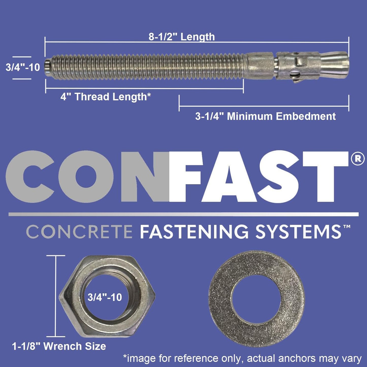 CONFAST 3/4" x 8-1/2" Wedge Anchor Zinc Plated (Box of 10)