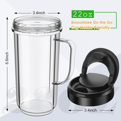 Magic Bullet Blender Cups - 22oz Tall Replacement Cups with Flip Top Lid | 2 Pack, Compatible with MB1001