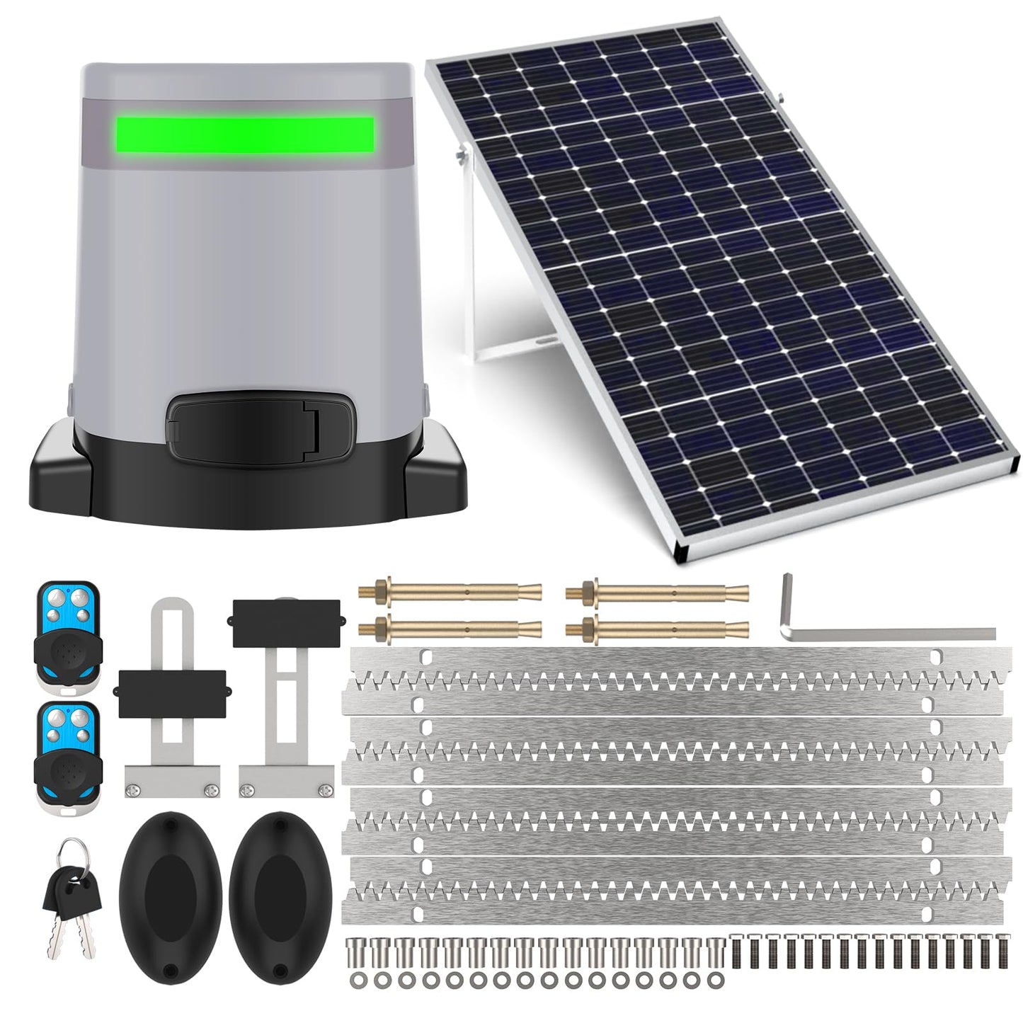 Blütezeit 1400lb Sliding Gate Opener with 35V 25W Solar Panel, WiFi Control | Backup Battery | IR Sensor | 2 Remotes Rack-Driven Slide Gate Motor